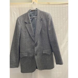 Vintage Pioneer Wear Western Sport coat Jacket Grey Elbow Patches 44L Wool Blend